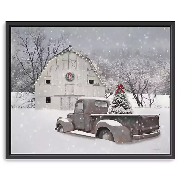 White Barn Truck Christmas Tree Canvas Art Print