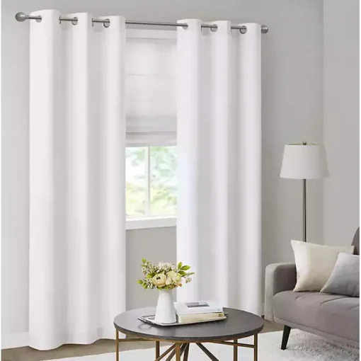 White Basketweave Curtain Panel Set, 84 in