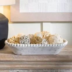 White Beaded Wood Dough Bowl