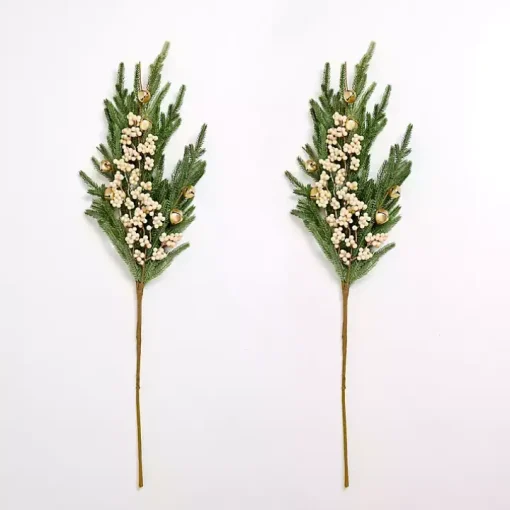 White Berries & Bells Christmas Stems, Set of 2