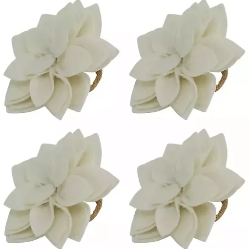 White Blossom Napkin Rings, Set of 4