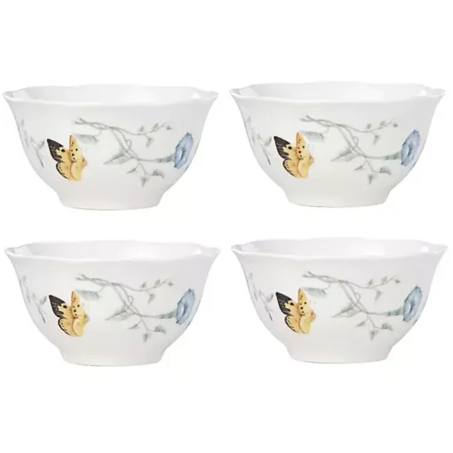 White Butterfly Meadow Rice Bowls, Set of 4