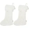 White Cable Knit Stockings with Fur Trim, Set of 2