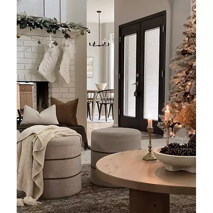 White Cable Knit Stockings with Fur Trim, Set of 2