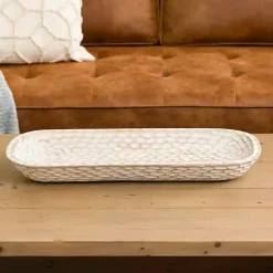 White Carved Mango Wood Tray