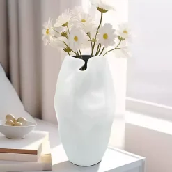 White Ceramic Abstract Vase, 14 in.