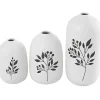 White Ceramic Berry and Fern Vases, Set of 3