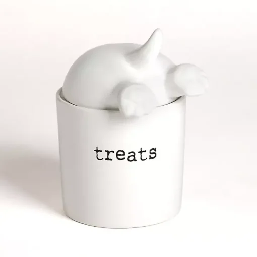 White Ceramic Dog Treat Canister