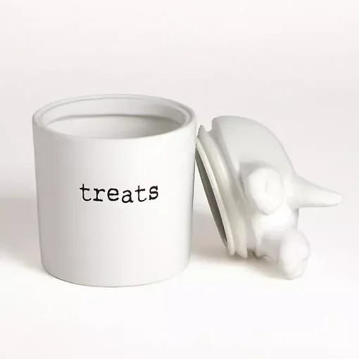 White Ceramic Dog Treat Canister