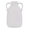 White Ceramic Jug Handles Vase, 10 in.