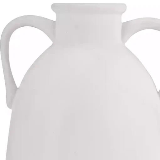 White Ceramic Jug Handles Vase, 10 in.
