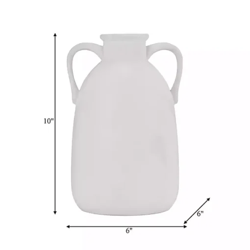 White Ceramic Jug Handles Vase, 10 in.
