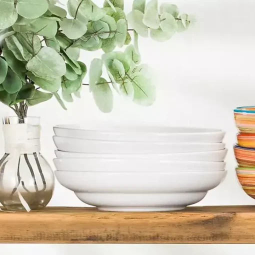 White Ceramic Pasta Bowls, Set of 4