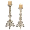 White Chipped Wood Pillar Candle Holders, Set of 2