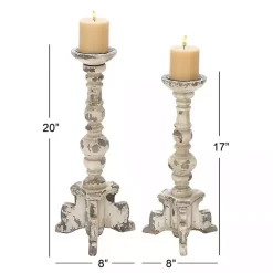 White Chipped Wood Pillar Candle Holders, Set of 2