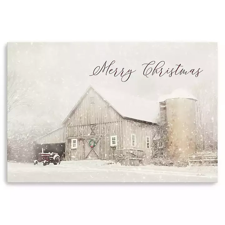 White Christmas Barn Canvas Wall Art