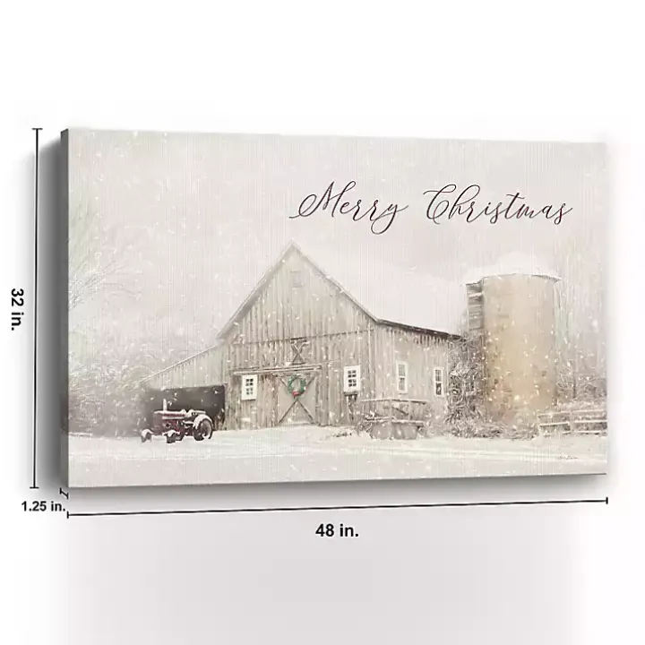White Christmas Barn Canvas Wall Art