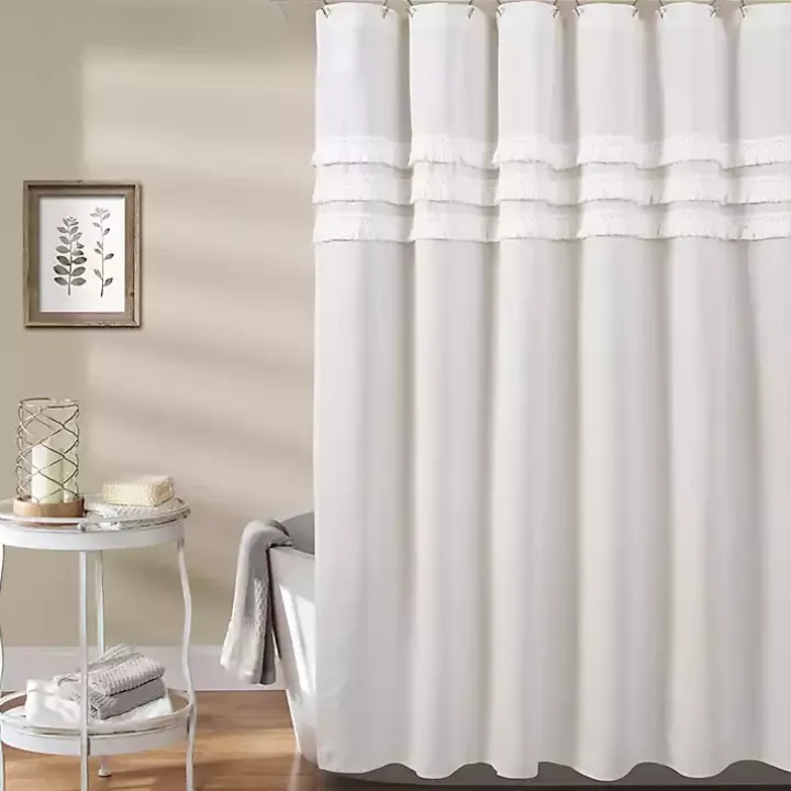 White Ciel Tassel Shower Curtain