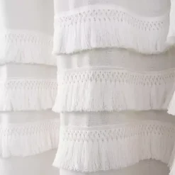 White Ciel Tassel Shower Curtain