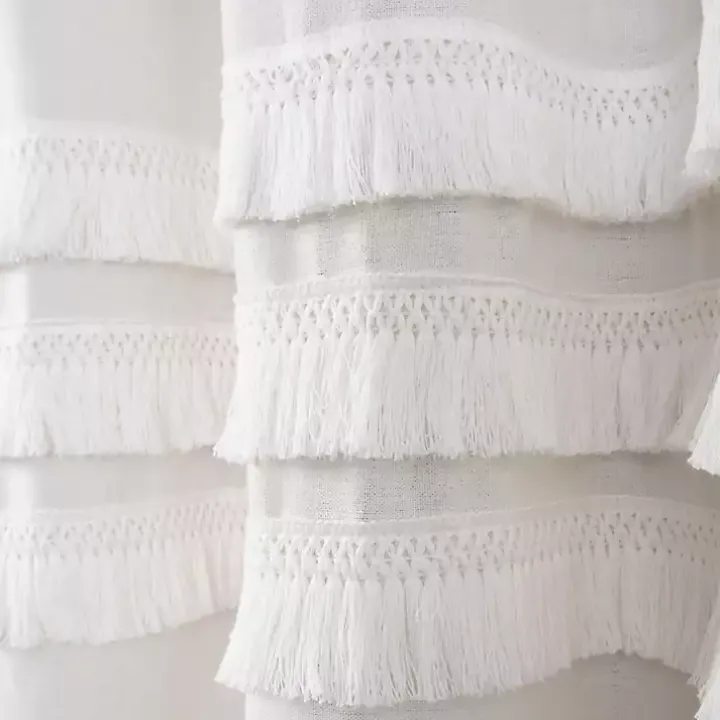 White Ciel Tassel Shower Curtain