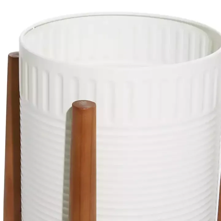 White Corrugated Iron and Wood Planters, Set of 2
