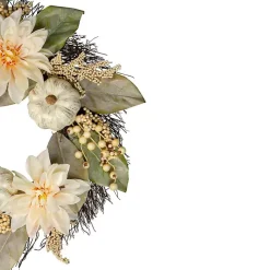 White Dahlia and Pumpkin Harvest Wreath