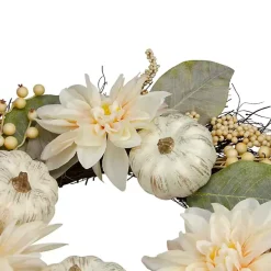 White Dahlia and Pumpkin Harvest Wreath