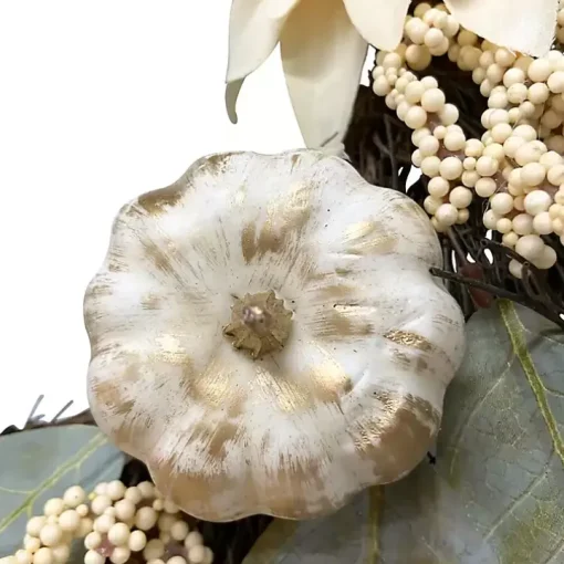 White Dahlia and Pumpkin Harvest Wreath