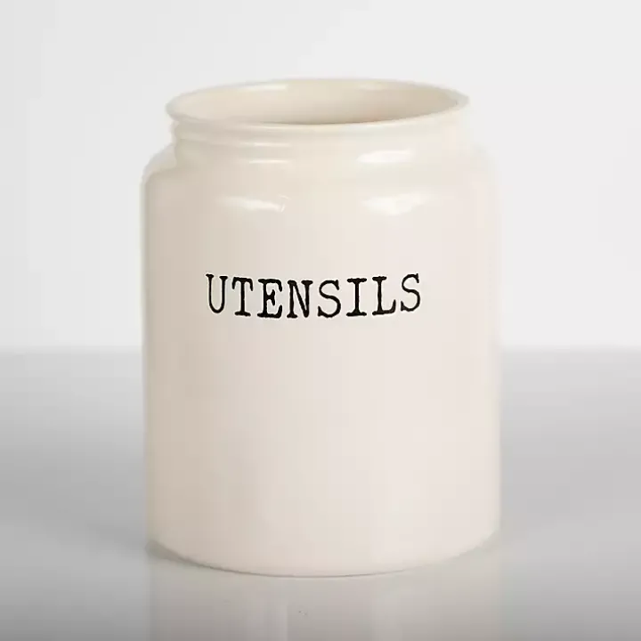 White Debossed Utensil Crock