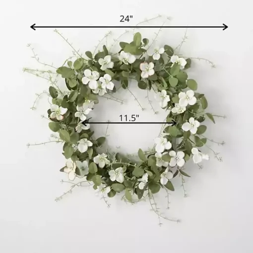 White Dogwood and Greenery Wreath