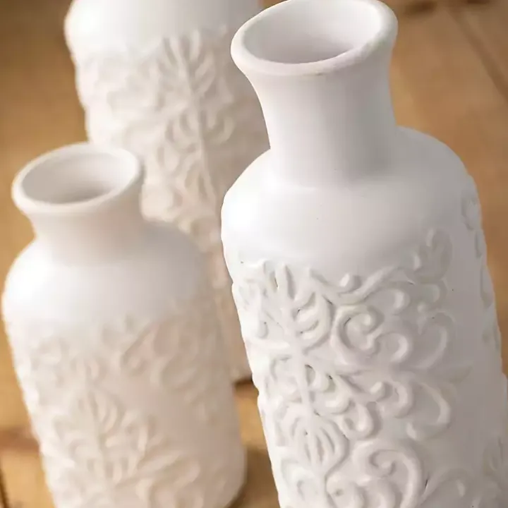White Embossed Scrolling 3-pc. Vase Set