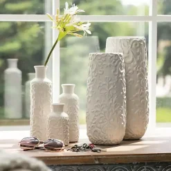 White Embossed Scrolling 3-pc. Vase Set