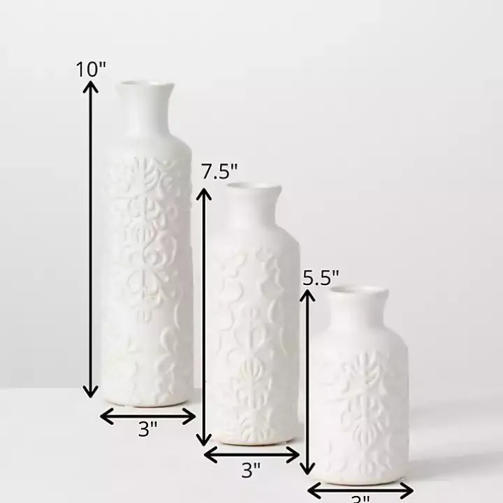 White Embossed Scrolling 3-pc. Vase Set