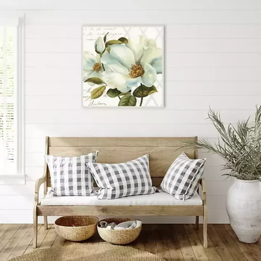 White Floral Bliss Framed Canvas Art Print