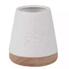 White Floral Meadow Embossed Wood Base Vase