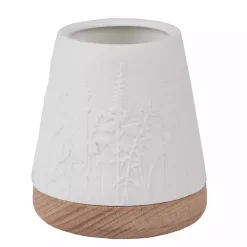 White Floral Meadow Embossed Wood Base Vase