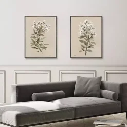 White Floral Stems Framed Canvas Prints, Set of 2
