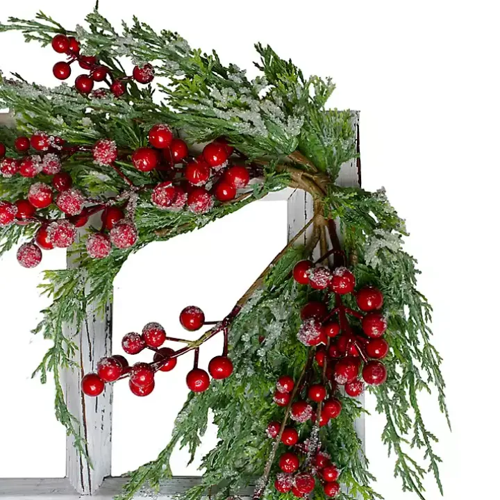 White Frosted Berries and Cedar Pane Wall Plaque