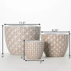 White Geometric Clay Planters, Set of 3