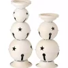 White Jingle Bells Candle Holders, Set of 2