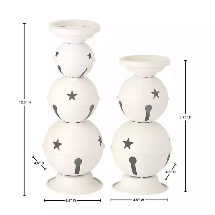White Jingle Bells Candle Holders, Set of 2