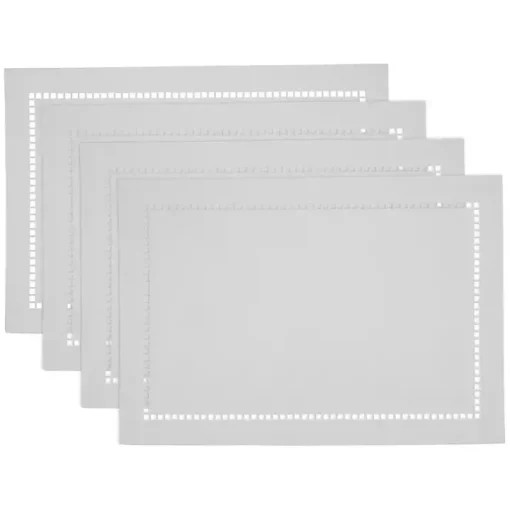 White Laser-Cut Hemstitch Placemats, Set of 4
