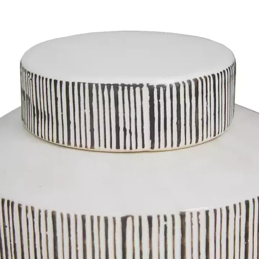 White Lined Ceramic Jars, Set of 2