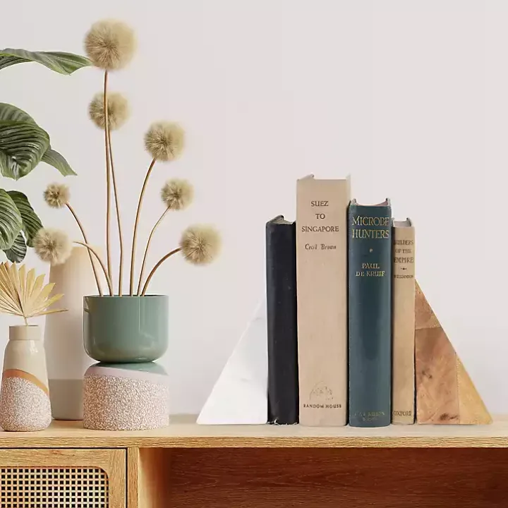 White Marble & Mango Wood Bookends