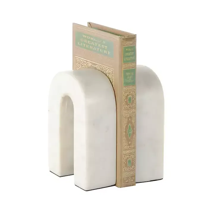 White Marble Arched Bookends, Set of 2