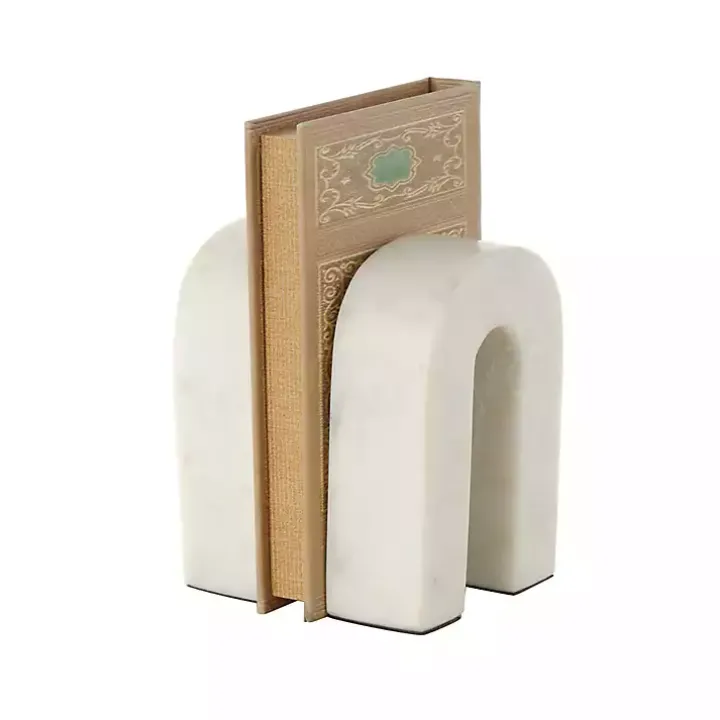 White Marble Arched Bookends, Set of 2