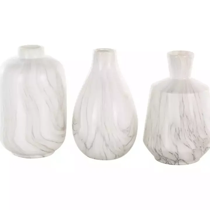 White Marble Ceramic Vases, Set of 3