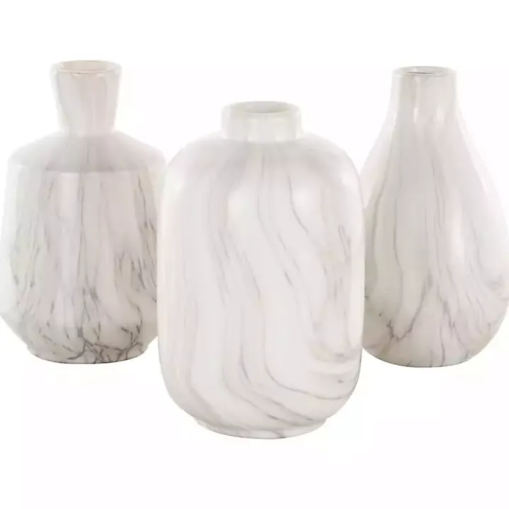 White Marble Ceramic Vases, Set of 3