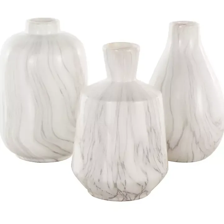 White Marble Ceramic Vases, Set of 3