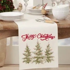 White Merry Christmas Trees Table Runner